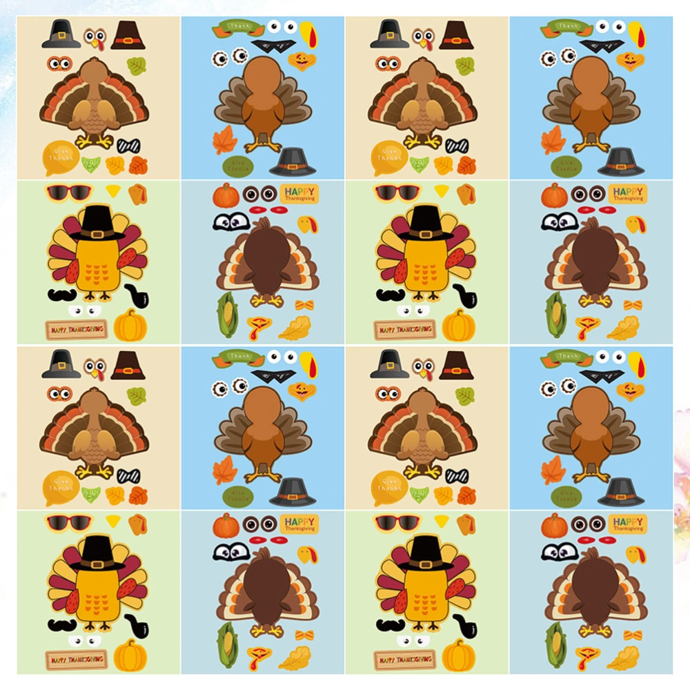 24 Sheets Thanksgiving Jigsaw Puzzle Stickers Adhesive Turkey Puzzle Funny Puzzle Sticker for Home Mall Bedroom (4 Sheets/Set)