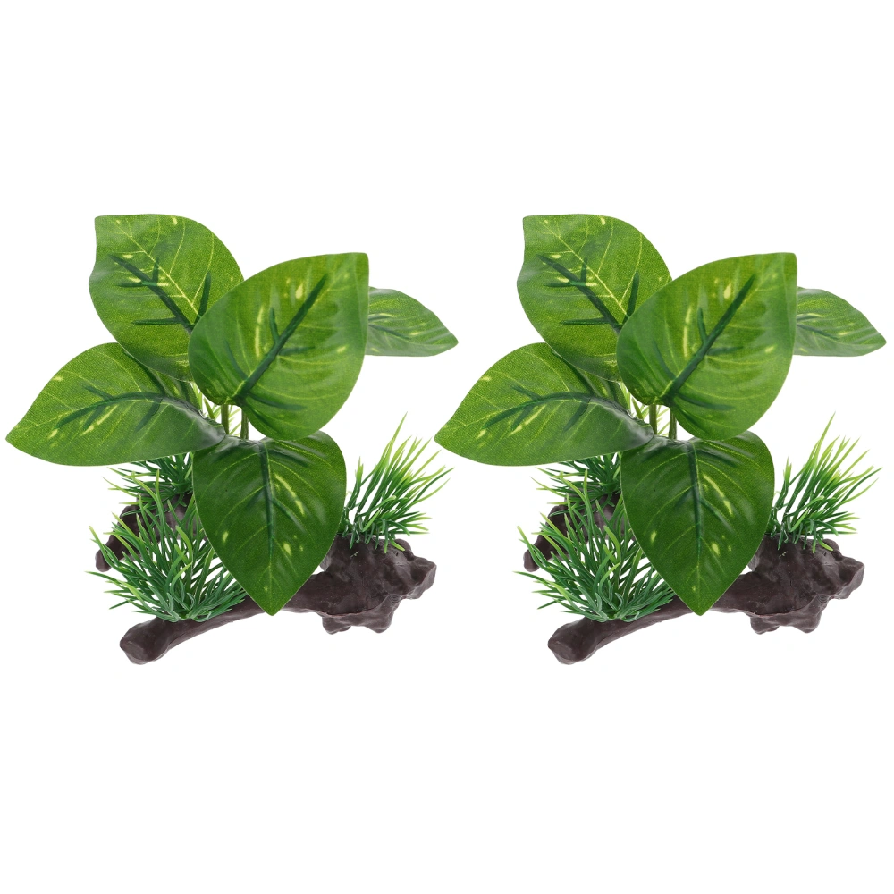 2Pcs Decorative Water Plants Simulation Aquatic Plants Fish Tank Decor (Green)