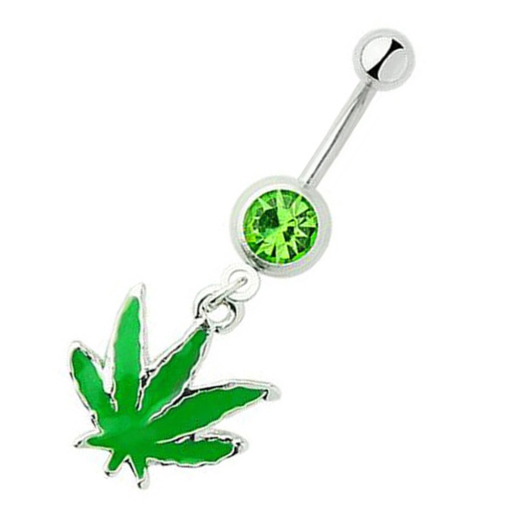 Maple Leaf Umbilical Ring Fashion Stainless Steel Belly Button Ring Creative Jewelry (Light Green)