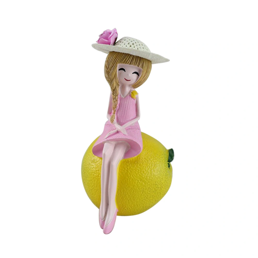 Desktop Ornament Resin Cartoon Girl Fruits Decorative Ornaments Mini Sculpture Craft for Home Office Decor (Lemon Girls Style)