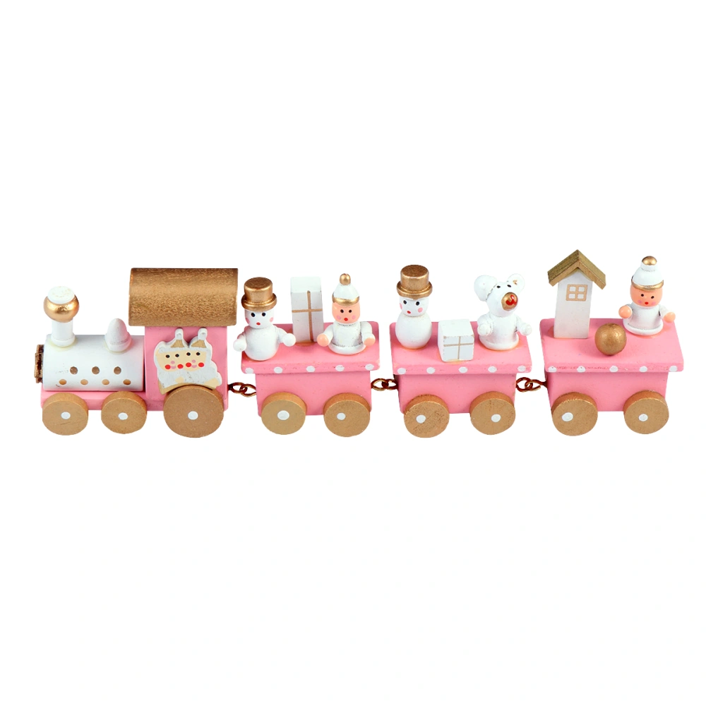 1pc Christmas Theme Wooden Train Adornment Festive Desktop Decor Train Craft