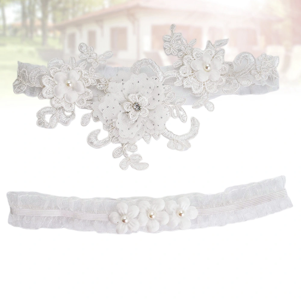 2PCS Elegant Bridal Garters Lace Flower Elastic Leg Rings Wedding Garters (Suits for Leg Circumference 40-55CM)