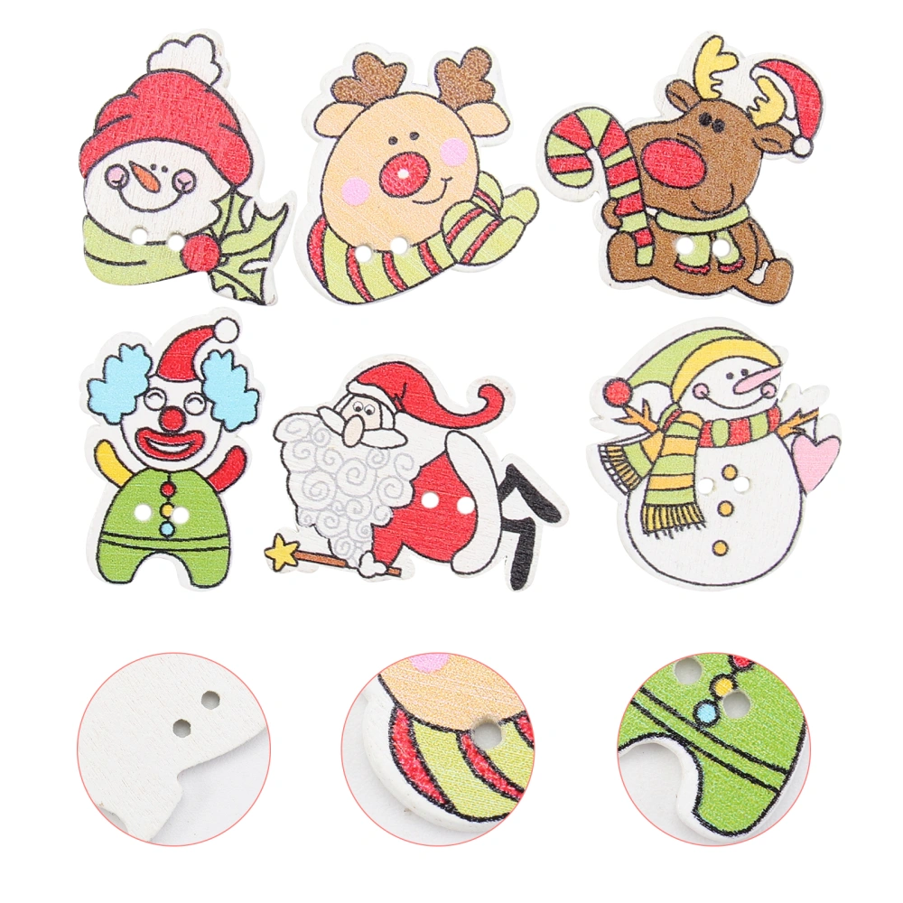 50Pcs Christmas Painted Wooden Buttons Mixed Cartoon Button DIY Sewing Button