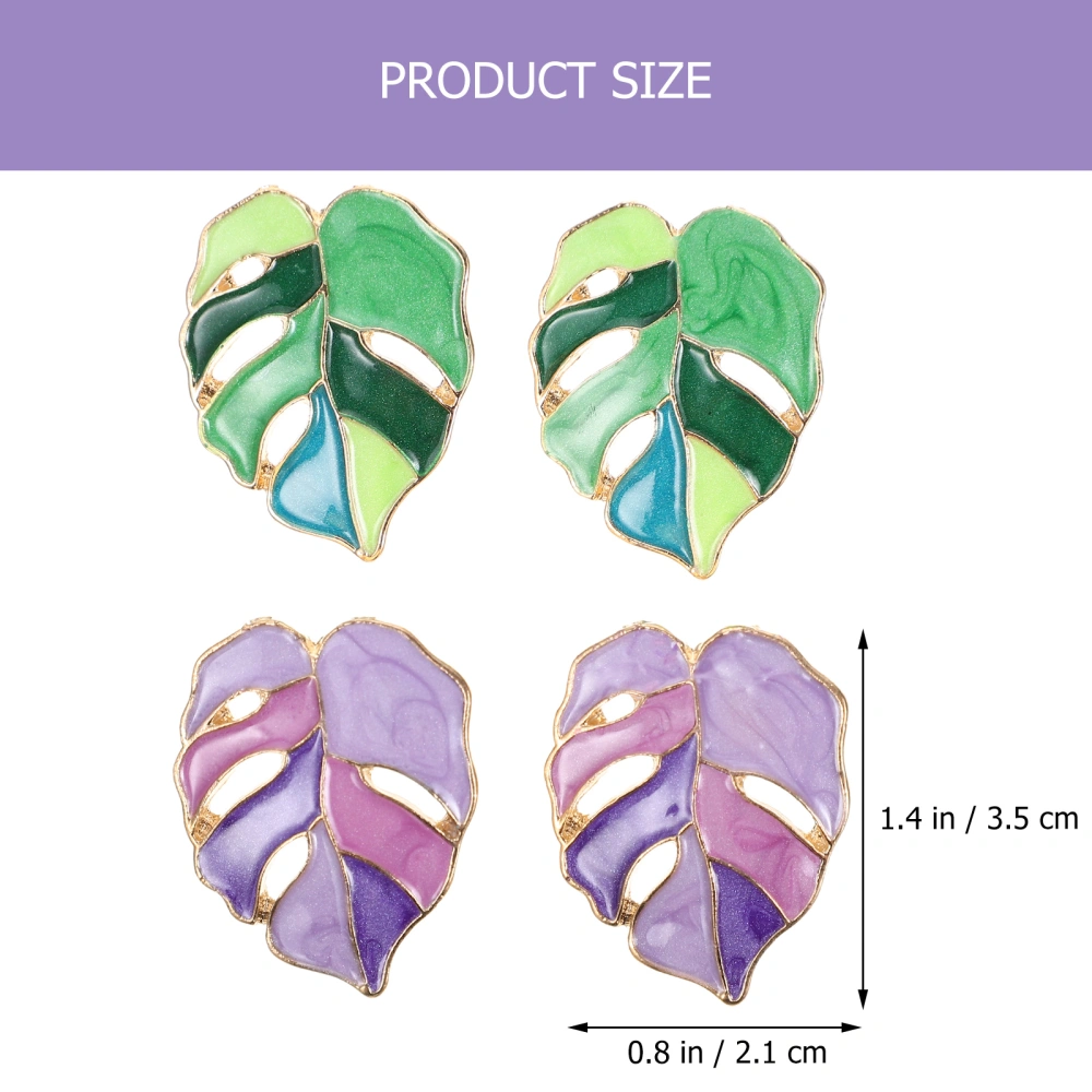 2 Pairs Monstera Leaf Earrings Colorful Dangling Earrings Aesthetic Fashion Earrings Women Jewelry