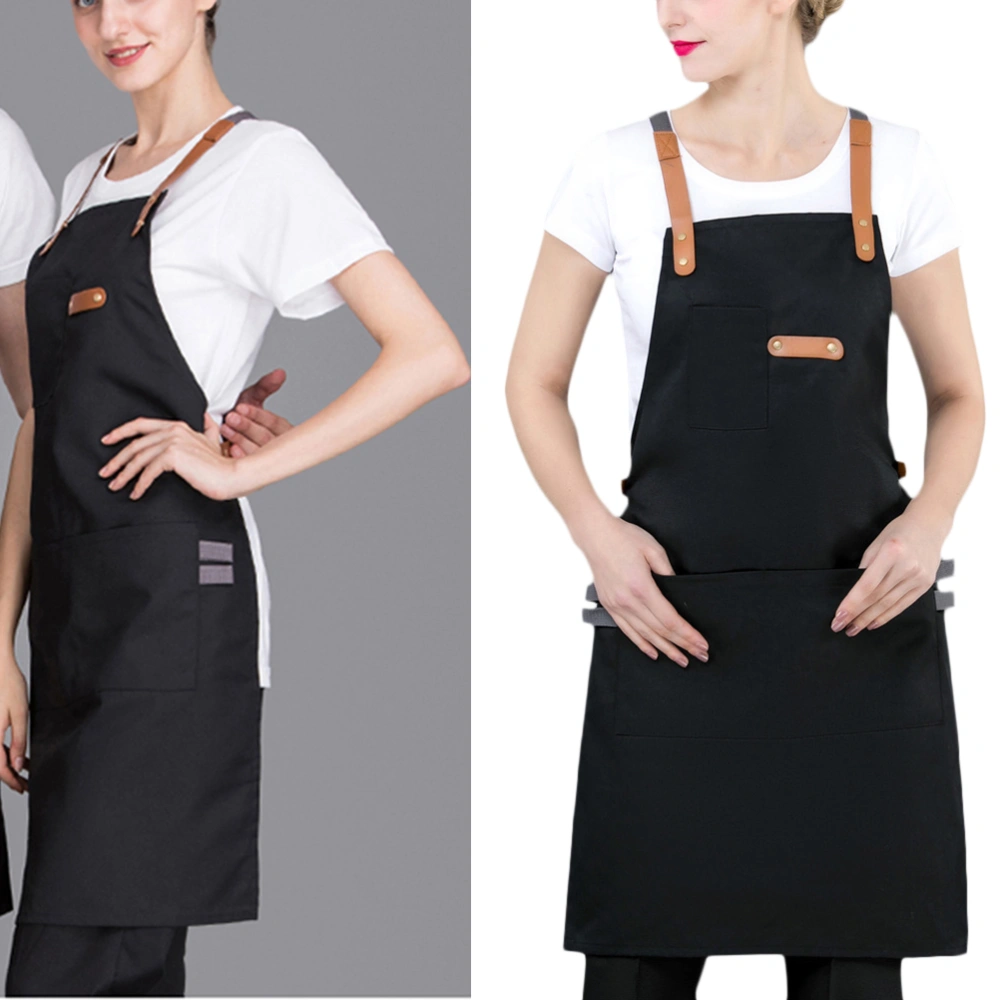 Fashion Men Lady Apron Home Kitchen Chef Apron Restaurant Cooking Baking Dress Simple Apron with Pockets(Black)