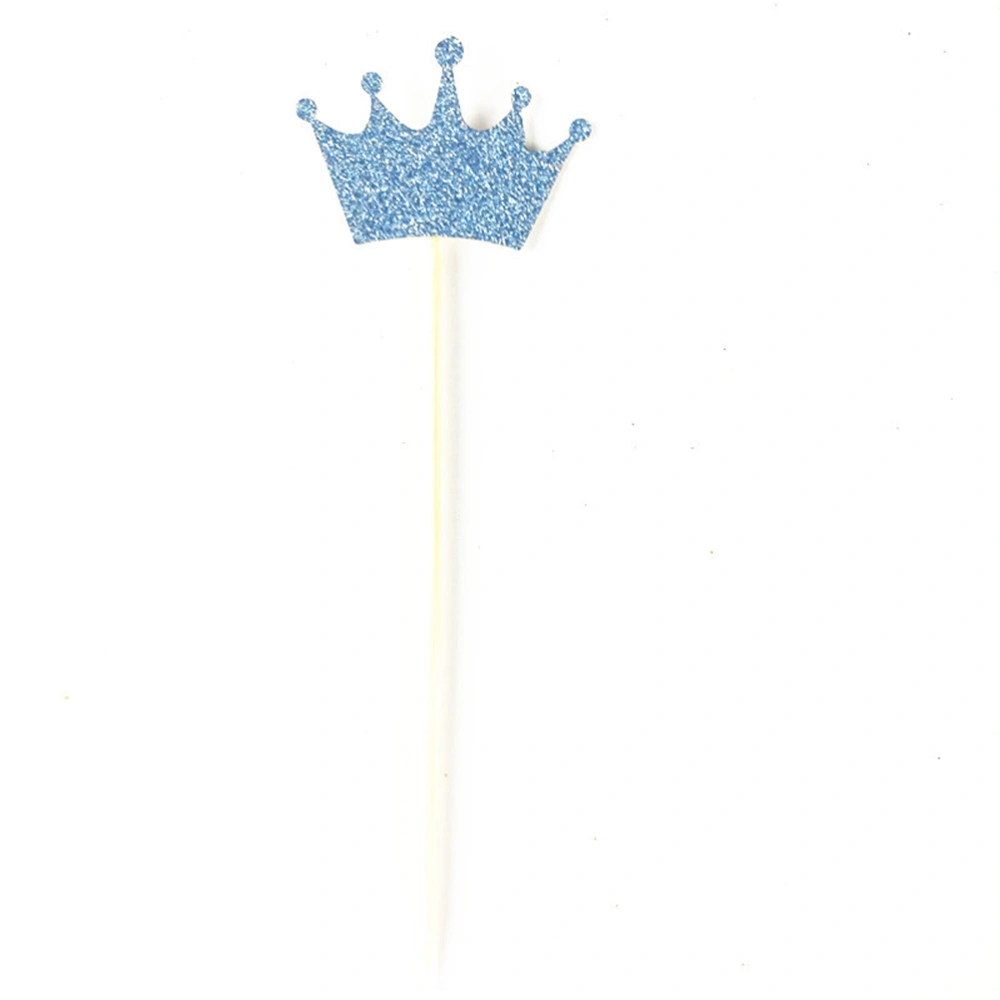 10pcs Glitter Crown Wedding Engagement Valentine's Day Wooden Cake Topper Photo Props Favors (Blue)