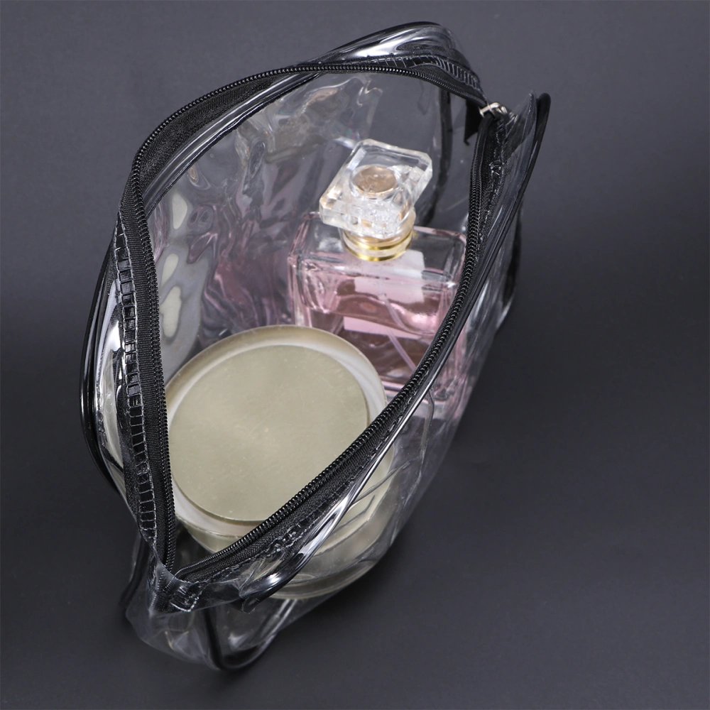 3-in-1 PVC Transparent Cosmetic Tote Bag Toiletry Organizer Handbags - Black