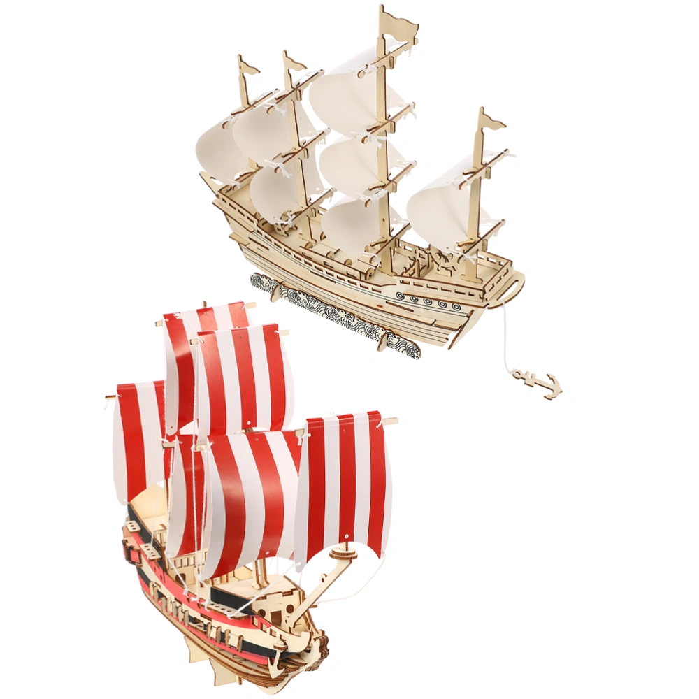 2 Sets of Sailboat Assemble Puzzles DIY 3D Sailboat Puzzles Wooden Sailboat Puzzles for Kids Adults