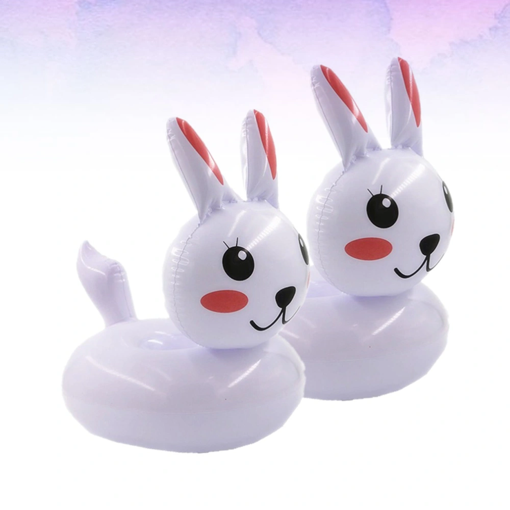 2Pcs Rabbit Pattern Beer Holder Water Surface Inflatable Floating Beer Bottle Holder Floating Beer Tray Mat (White)