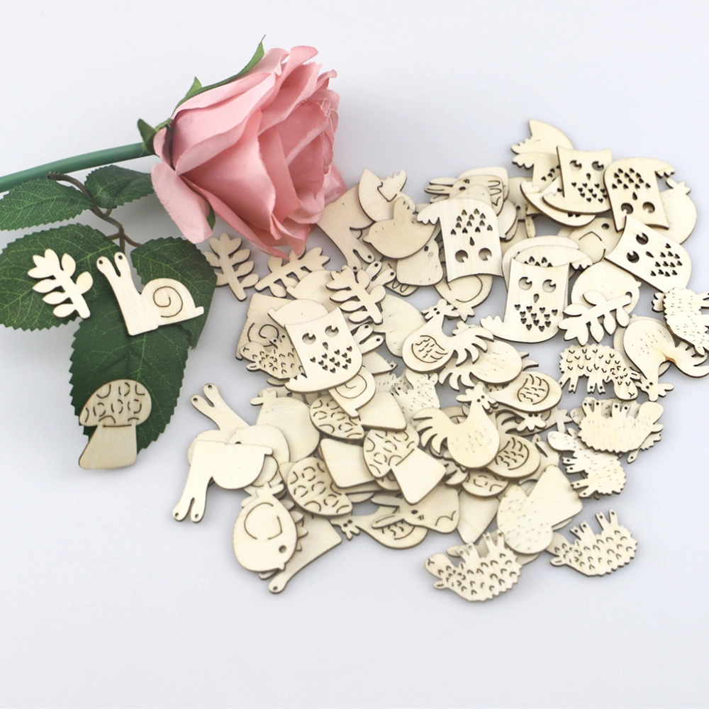 100pcs DIY Wooden Slices Cartoon Animal Shaped Wooden Chips for Scrapbook Crafts Making