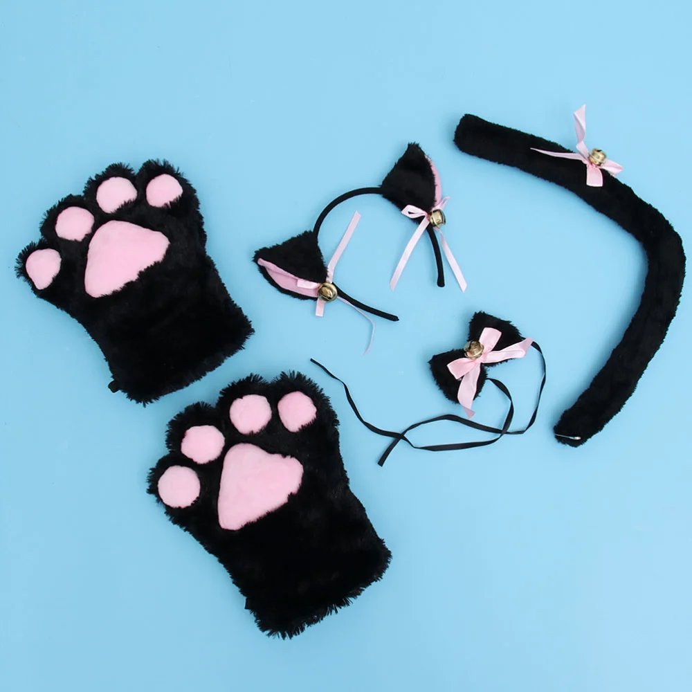 1 Set of Animal Ear Hairband Cat Tail Bow Tie Gloves Bracelet Animal Costume Party Decors