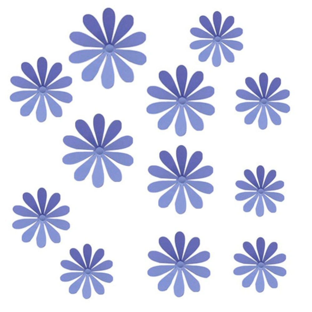 12pcs PVC 3D Decorative Flowers Decal Removable Wall Art Sticker for Home Decor and Wedding Party Decoration (Purple)