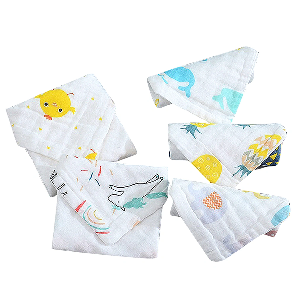 5pcs Six Layers Baby Cotton Bib Infant Printed Bibs Square Saliva Towel High-density Bib (30x30cm, Random Style, Random Color)