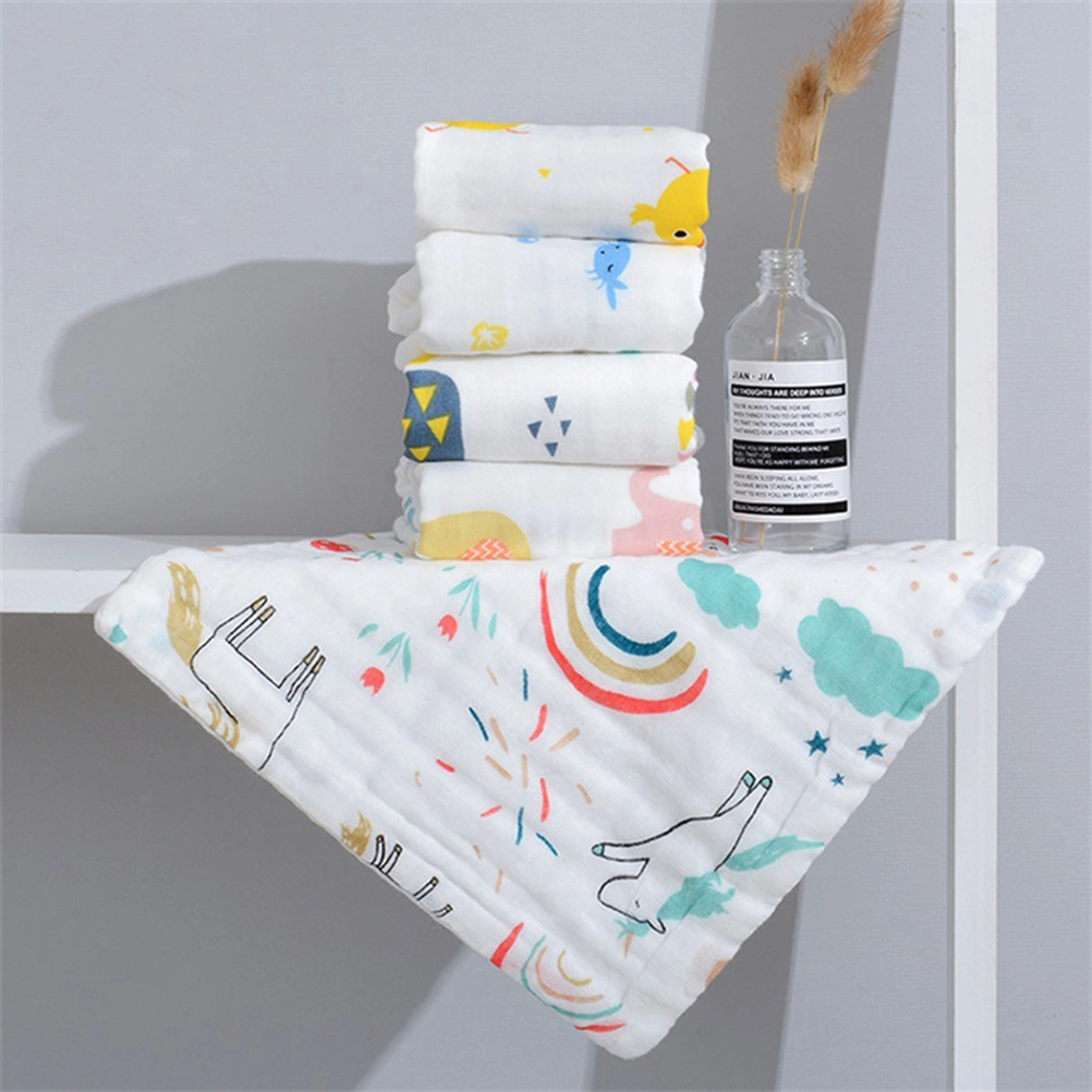 5pcs Six Layers Baby Cotton Bib Infant Printed Bibs Square Saliva Towel High-density Bib (30x30cm, Random Style, Random Color)