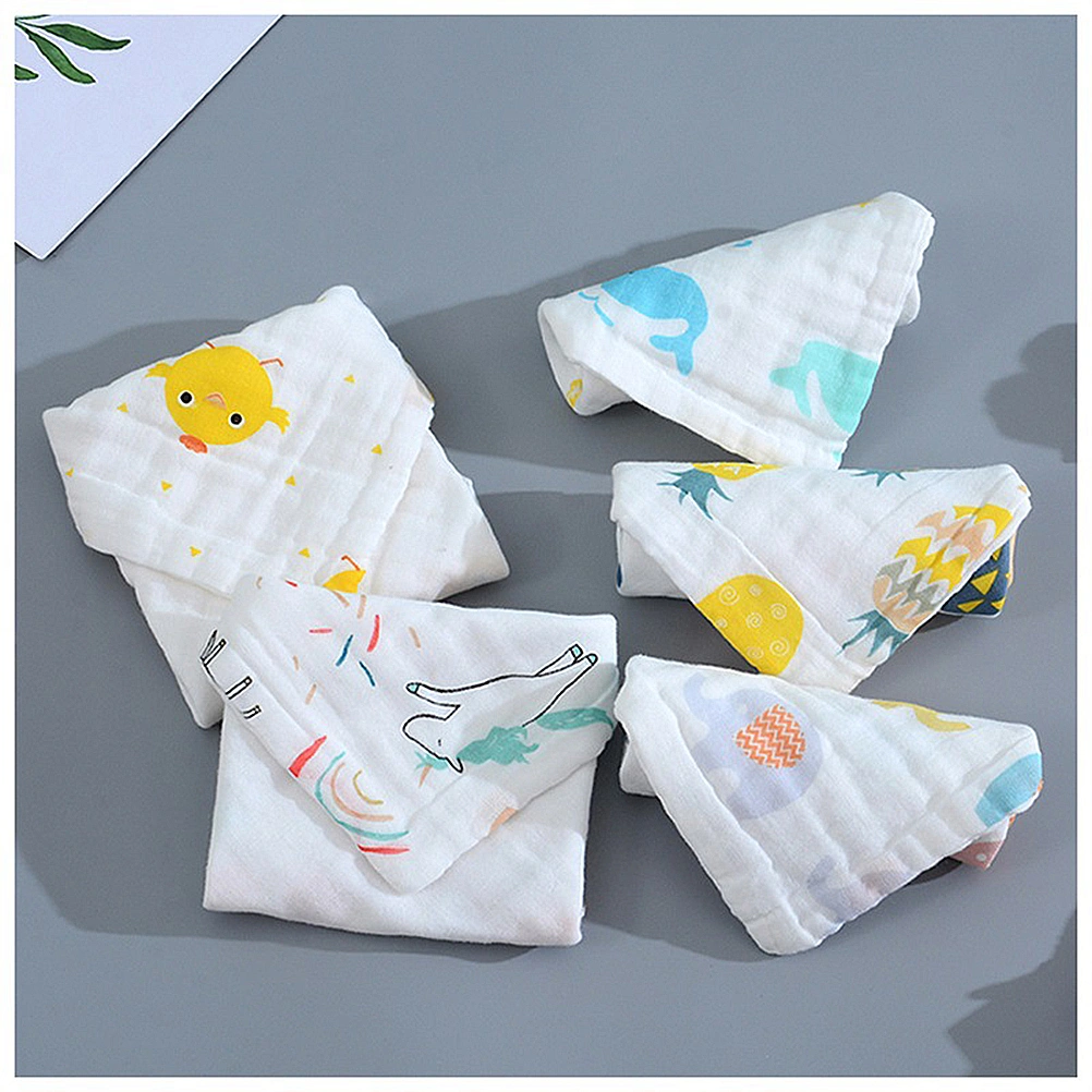 5pcs Six Layers Baby Cotton Bib Infant Printed Bibs Square Saliva Towel High-density Bib (30x30cm, Random Style, Random Color)