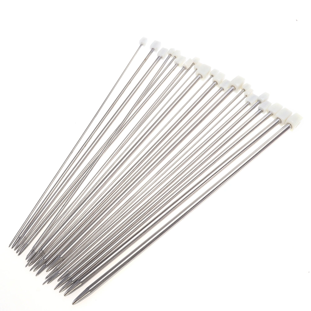 11 Pairs of 36cm Stainless Steel Straight Single Pointed Knitting Needles Crochet Hooks - 2.0mm to 8.0mm (Silver)