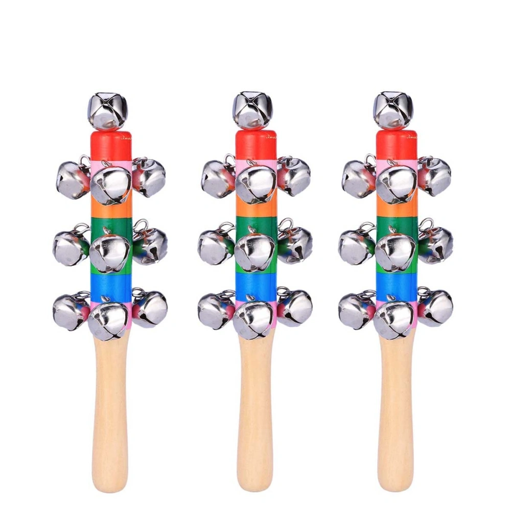 3pcs Baby Kids Toys Jingle Bell Christmas Hand Jingle Bells Children Musical Instrument with Wood Handle