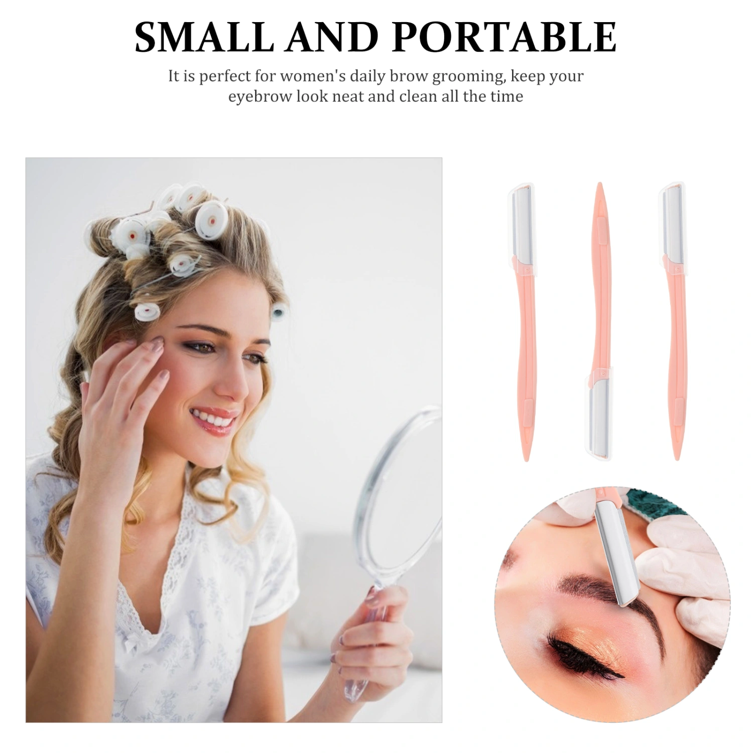 3Pcs Plastic Handle Eyebrow Razors Shaping Tools Practical Eyebrow Trimmers (Pink)