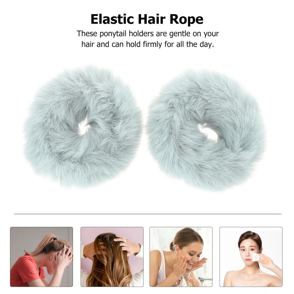 2pcs Ponytail Holder Fluffy  Hair Rings Faux Fur Hair Rope Elastic Hair Holder