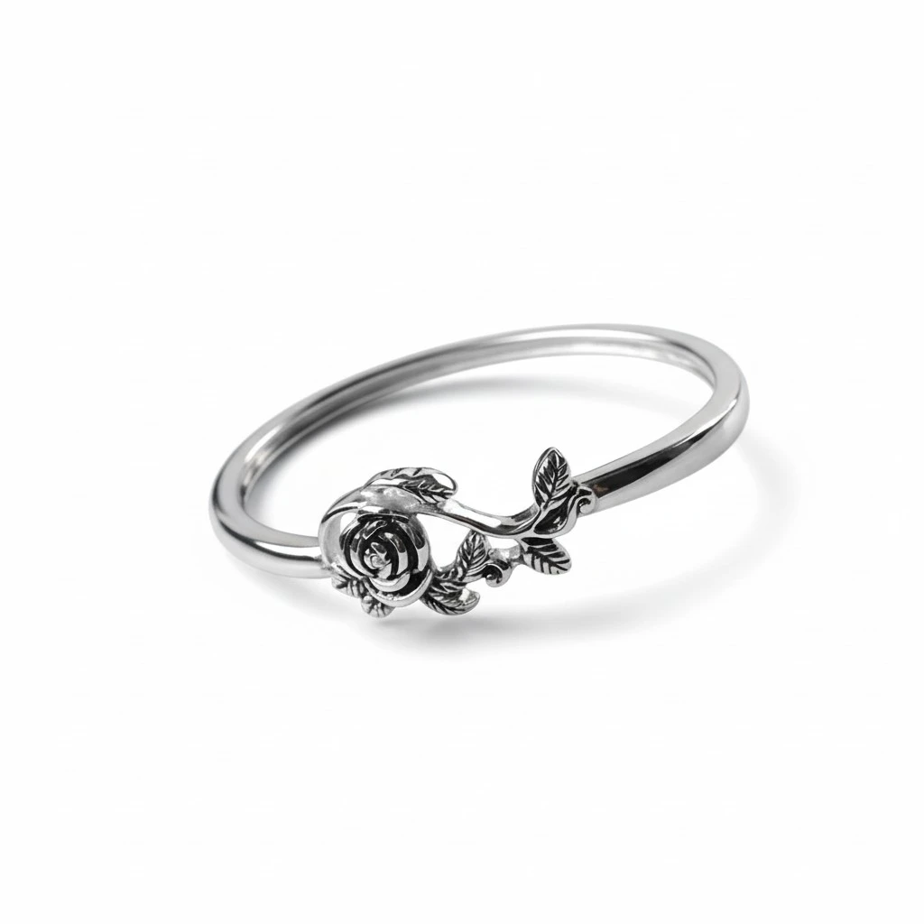 Vintage Ring Rose Designed Finger Ring Wedding Ring Delicate Finger Jewelry Size 7 Silver