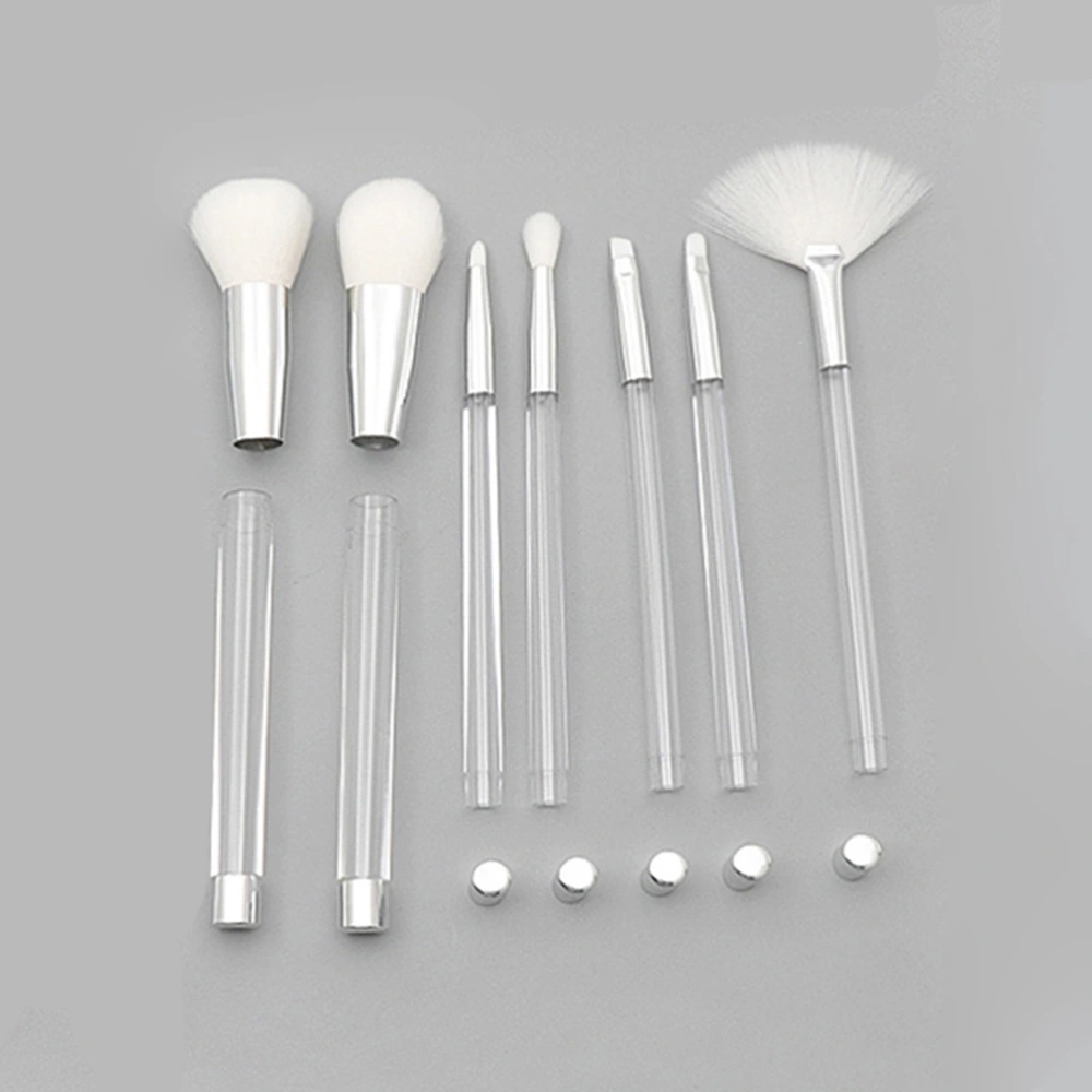 7pcs Transparent Crystal Makeup Brush Set with Empty Handle DIY Cosmetic Sand Brushes Make up Tool(#10 Empty Tube Transparent Handle Silver Mouth Tube White Hair)