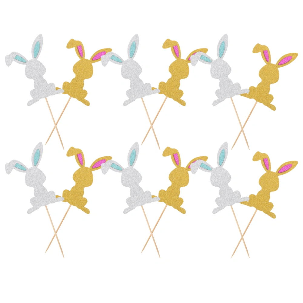 16Pcs Rabbit Cake Picks Easter Cake Decors Lovely Cupcake Toppers Party Decors