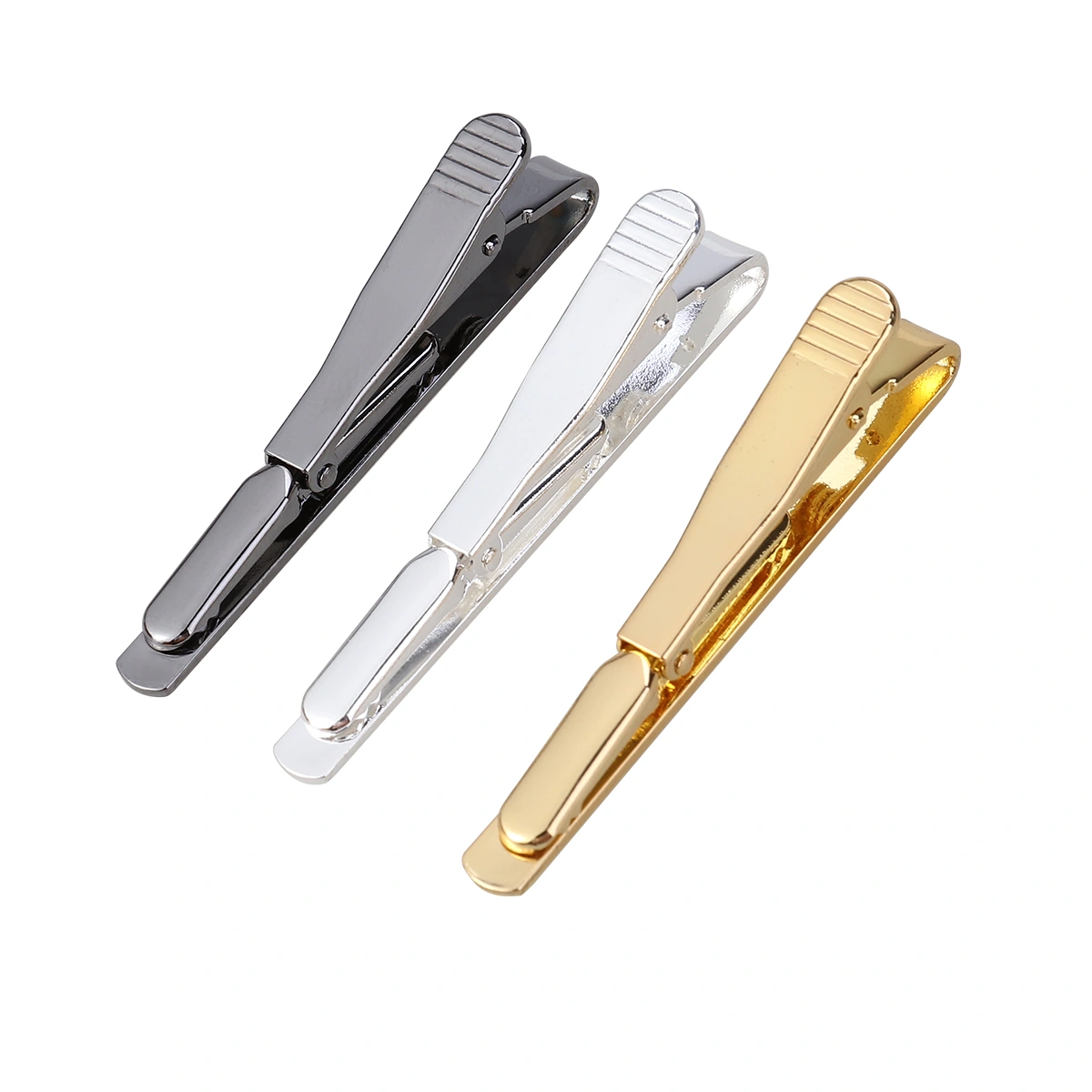 3pcs Men's Tie Bar Clip Genteel Stylish Suit's Tie Clasp Clip for Business Evening Party (Black & Silver & Gold)
