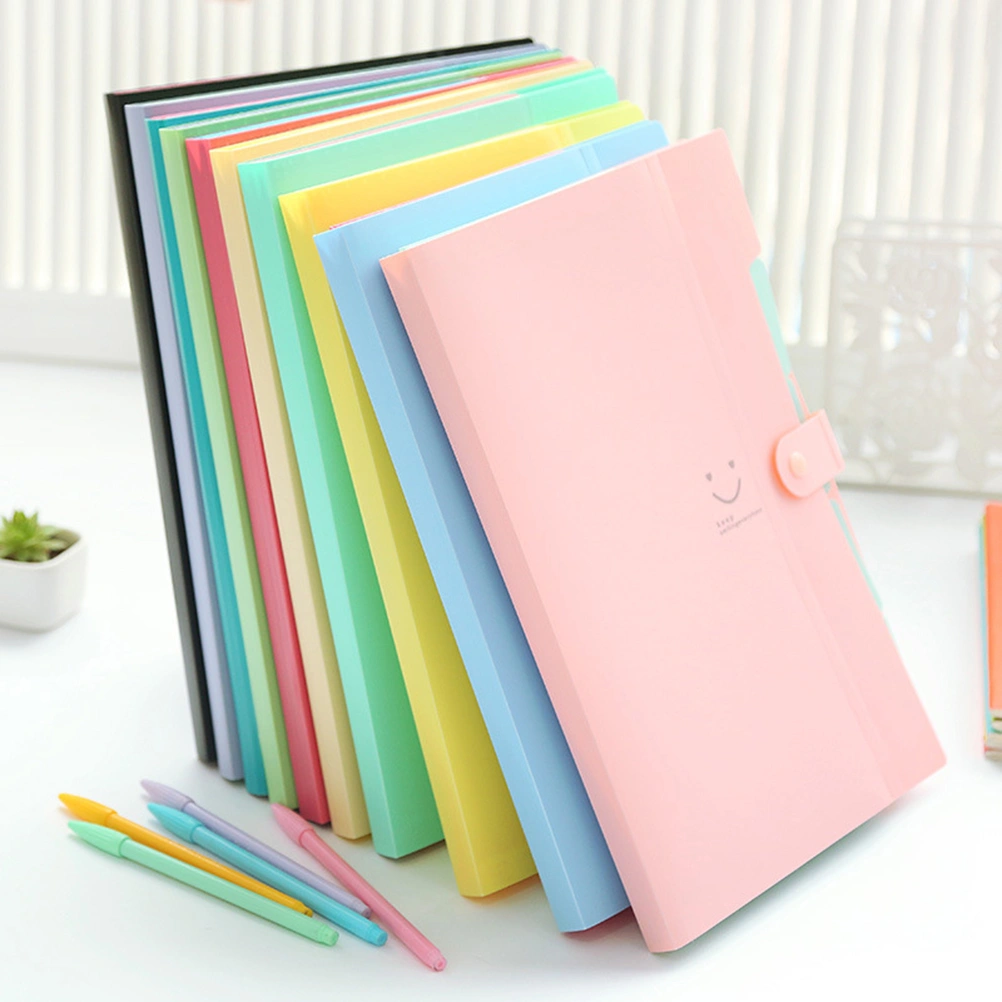 5 Pockets Plastic Expanding File Folders A4 Letter Size Snap Closure Accordion Folder Paper Document Organizer Set (Beige)