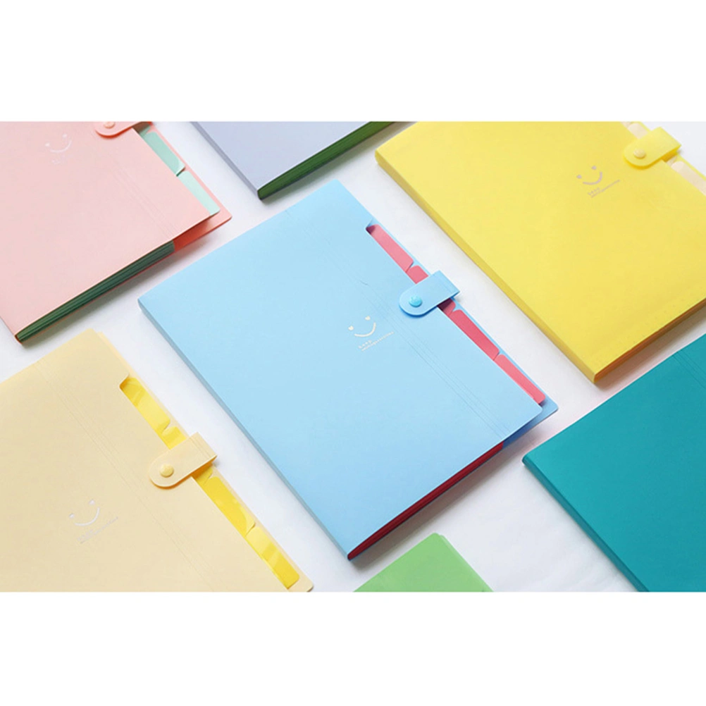 5 Pockets Plastic Expanding File Folders A4 Letter Size Snap Closure Accordion Folder Paper Document Organizer Set (Beige)