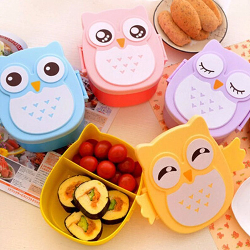 Portable Cartoon Owl Lunch Box Food Container Storage Box for Kids Children (Pink)