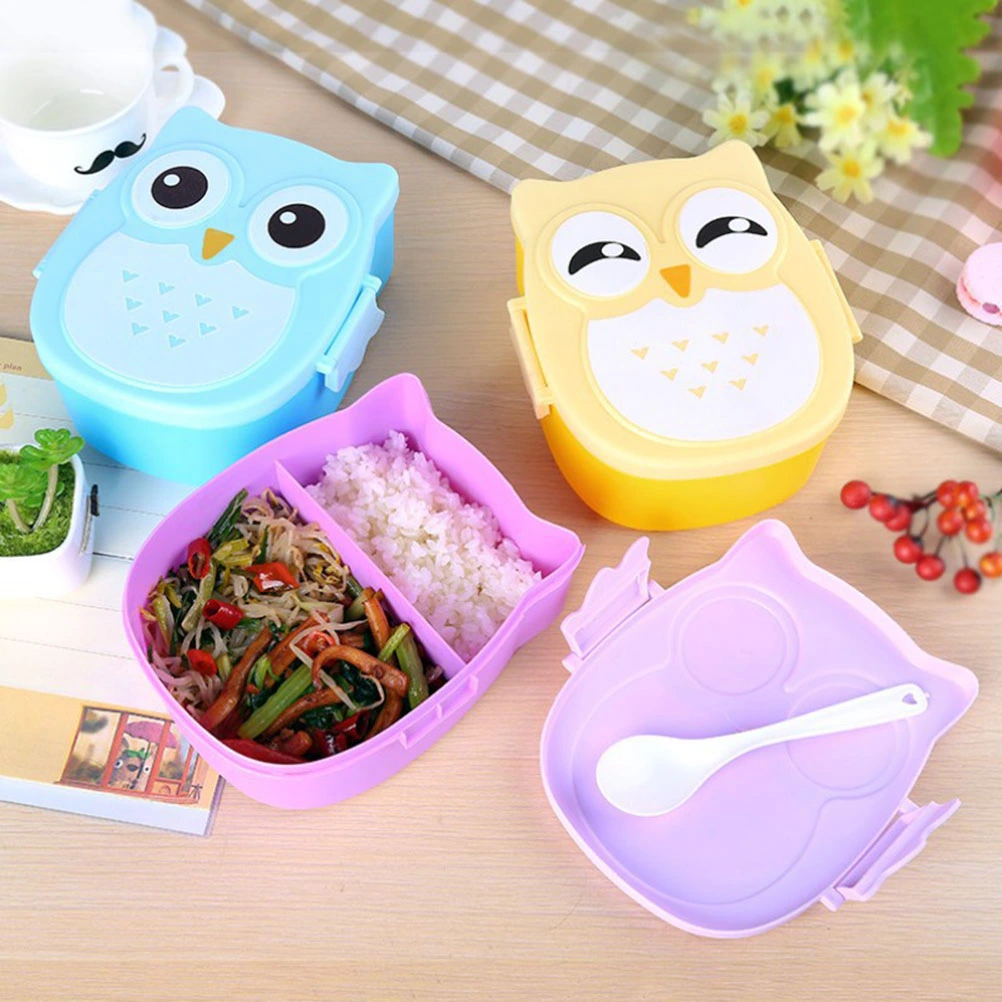 Portable Cartoon Owl Lunch Box Food Container Storage Box for Kids Children (Pink)