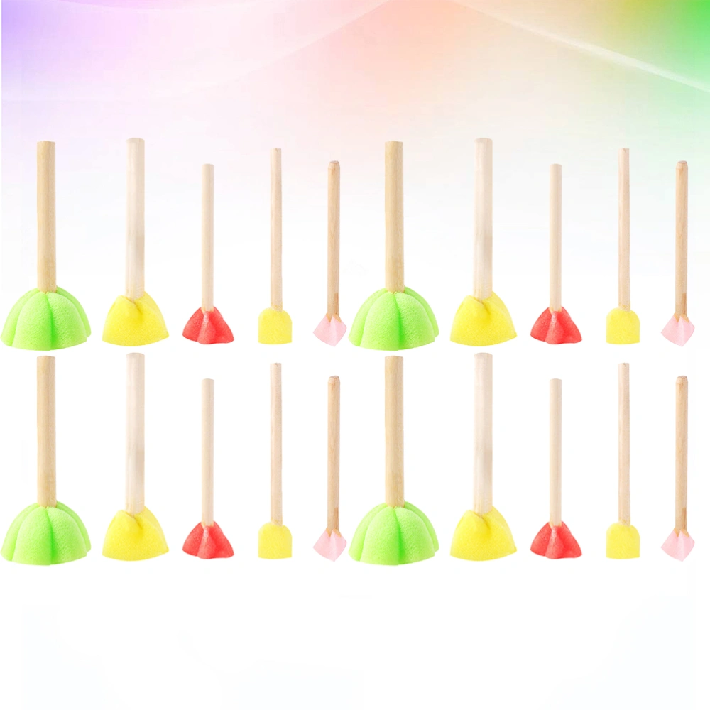 4 Sets Kids Paint Sponge Brushes Round Sponge Seals Wooden Handle Drawing Brush Doodle Tools (5pcs/Set)