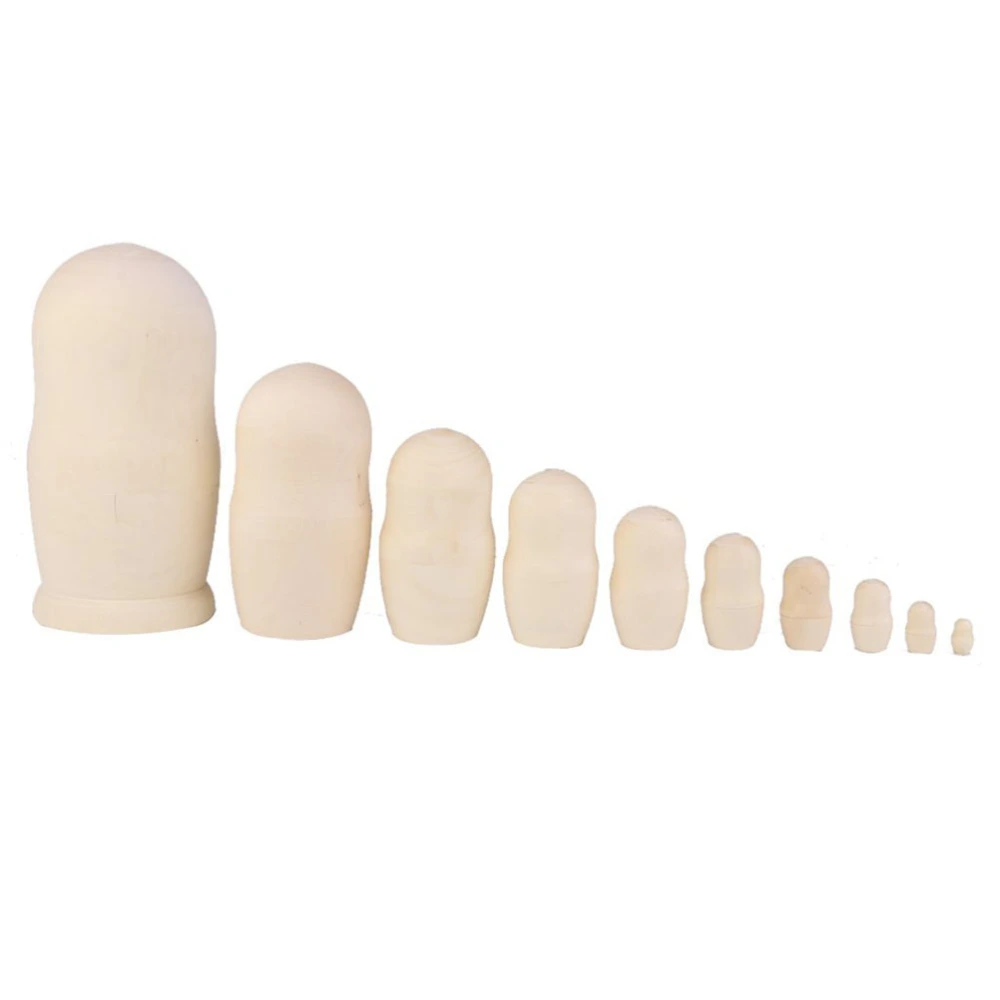 A Set of 10pcs Wooden Russian Nesting Dolls Handmade White Body Matryoshka  Dolls DIY Bisque