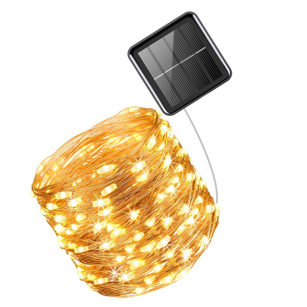 1PC 10M Long Solar LED String Lamp Festive Decoration Lights Delicate LED Waterproof String Lamps for Outdoor Party Garden Park (Warm White Light 100LED)
