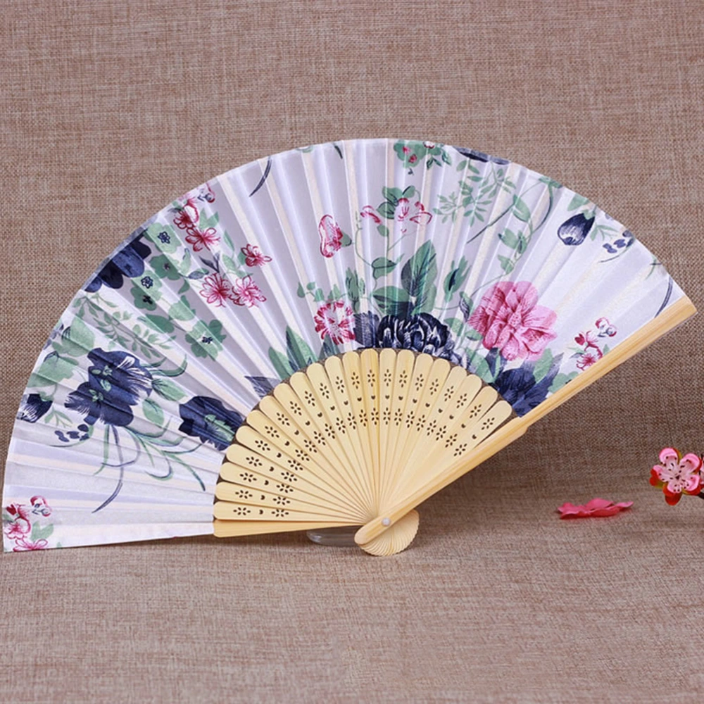 2pcs Party Folding Fan Vintage Style Collapsible Fan Flower Hand Fan Retro Elegant Floral Fan For Summer Hawaiian Party Decor(Light Green and Ink Painting Style)