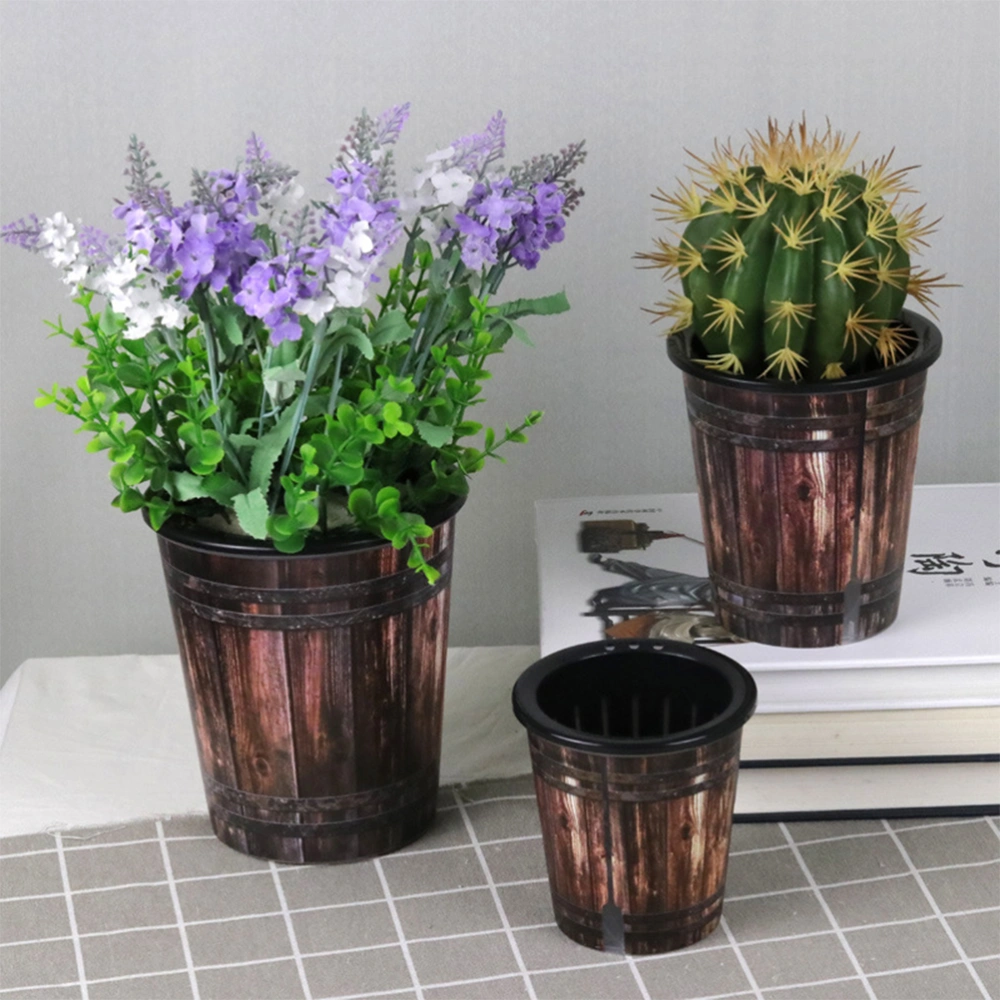 5pcs 130mm Planter Vintage Imitation Wood Grain Resin Flowerpot Bonsai Succulents Hydroponics Pot