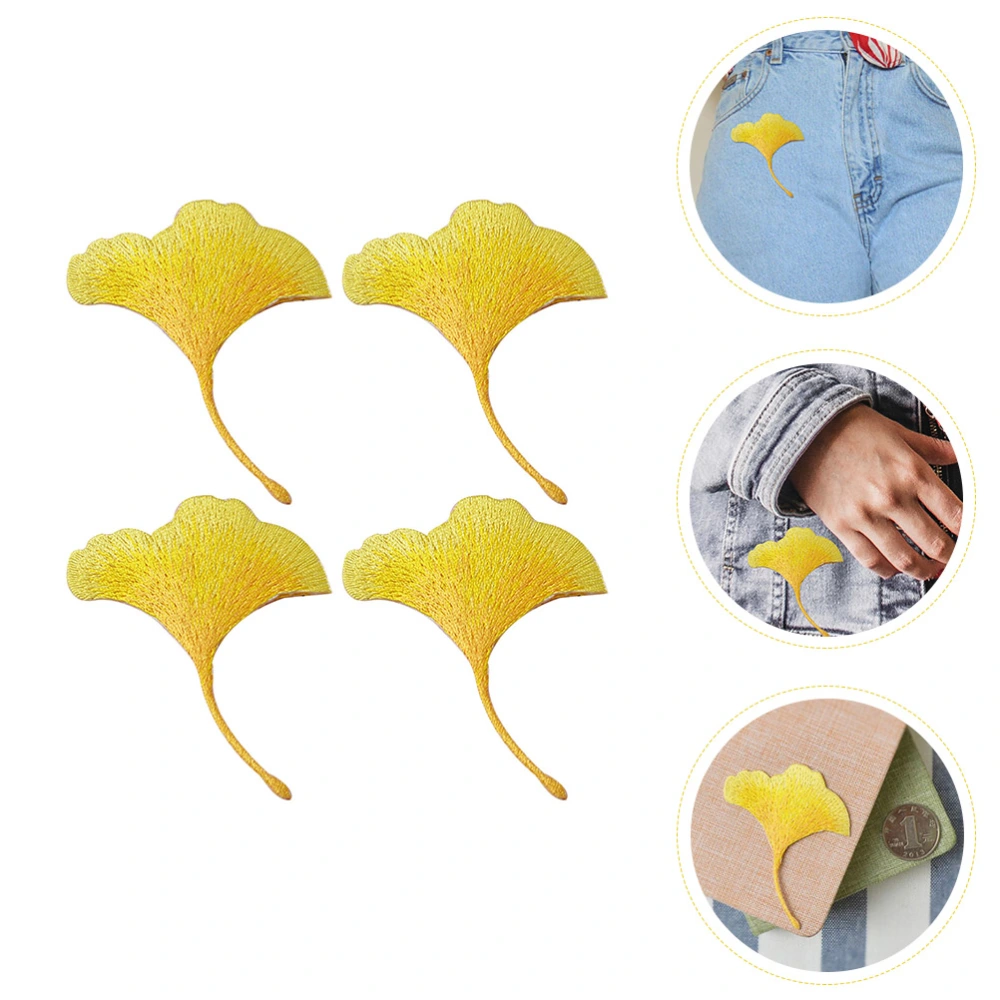 4Pcs Embroidery DIY Clothing Stickers Ginkgo Leaf Shaped Design Patches Decorative Patches