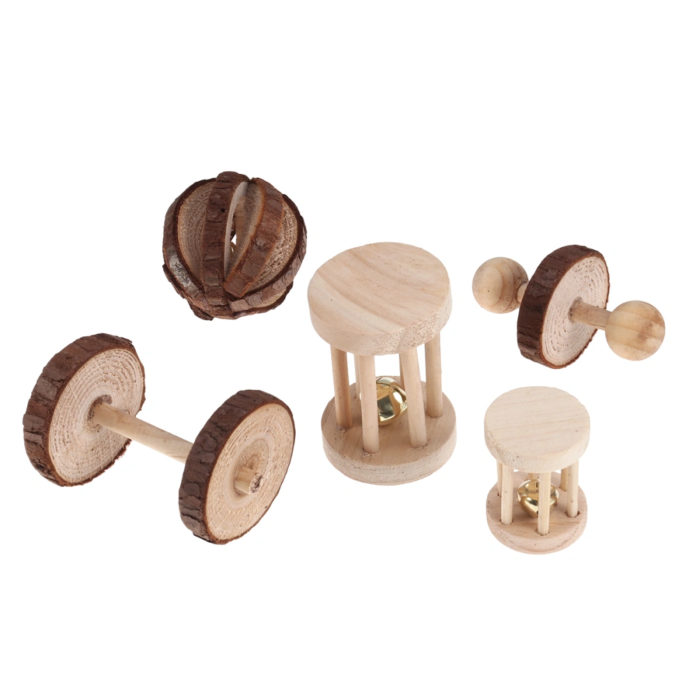 5pcs Hamster Chew Toys Natural Wooden Pine Dumbells Exercise Bell Roller Teeth Care Molar Toy For Rabbits Rat Guinea Pig Parrot And Other Small Pets Play Toy