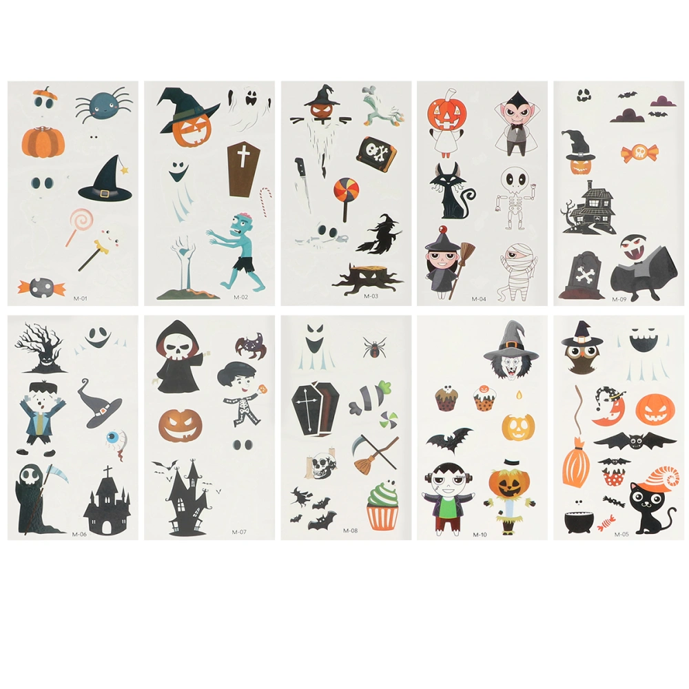 10pcs Halloween Party Luminous Waterproof Disposable Tattooing Sticker Set