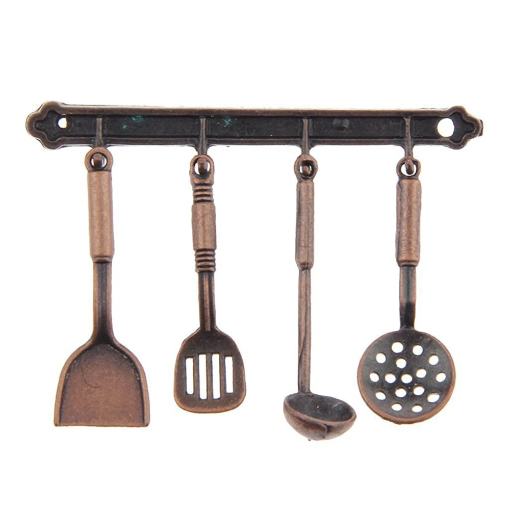 5pcs 1:12 Dolls House Miniature Metal Kitchenware Home Kitchen Accessories (Coffee Color)