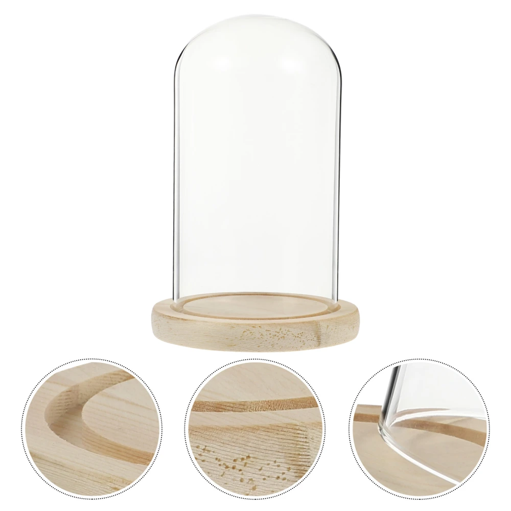 1 Set Preserved Flower Protective Cover Glass Dust-proof Cover with Wooden Base