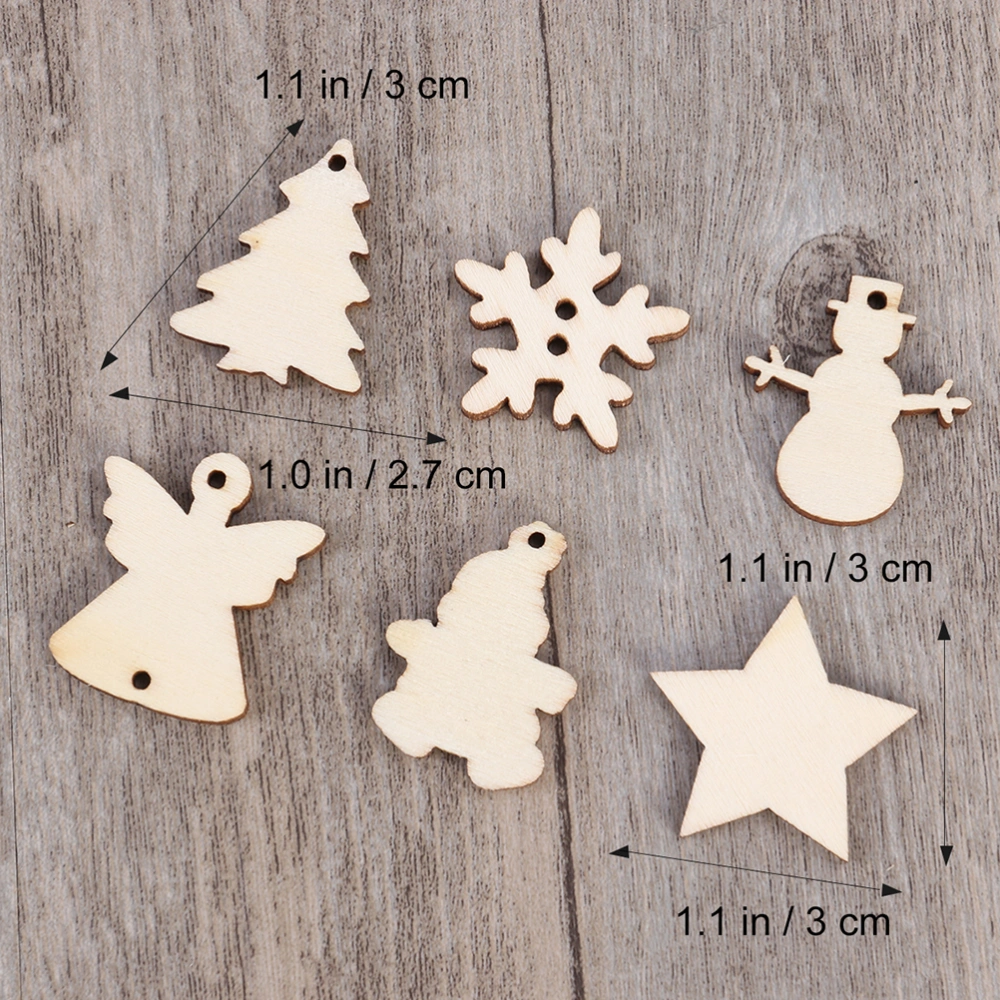 100PCS Xmas Decorative Wooden Chips Christmas Tree Snowman Snowflake Unfinished Slices 12 Assorted Patterns DIY Ornament