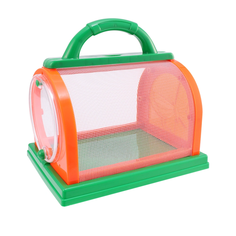 1 Set Children Plastic Bug Insect Cage Handle Colorful Nets Insect Holder Mesh Frame Insects Bugs Conatiner with Tweezers and Magnifier for Boys Girls (Orange Green)