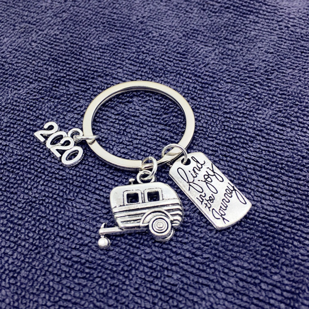 2Pcs 2020 Find Joy in The Journey Keychain Happy Camper RV Trailer Key Chain Enjoy Retirement Keyring for Boss and Coworker Gift (Steel Color)