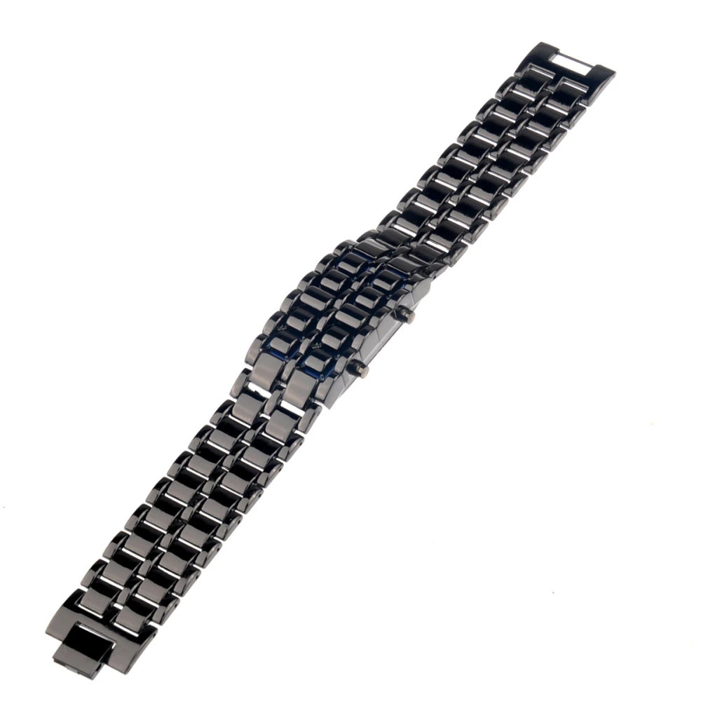 Fashion 8-LED Blue Light Digital Stainless Steel Bracelet Wrist Watch (Black)