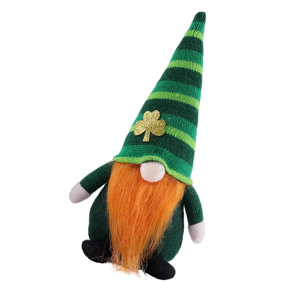 St. Patrick's Day Green Hat Clover Leaf Pattern Gnome Doll Festival Ornament