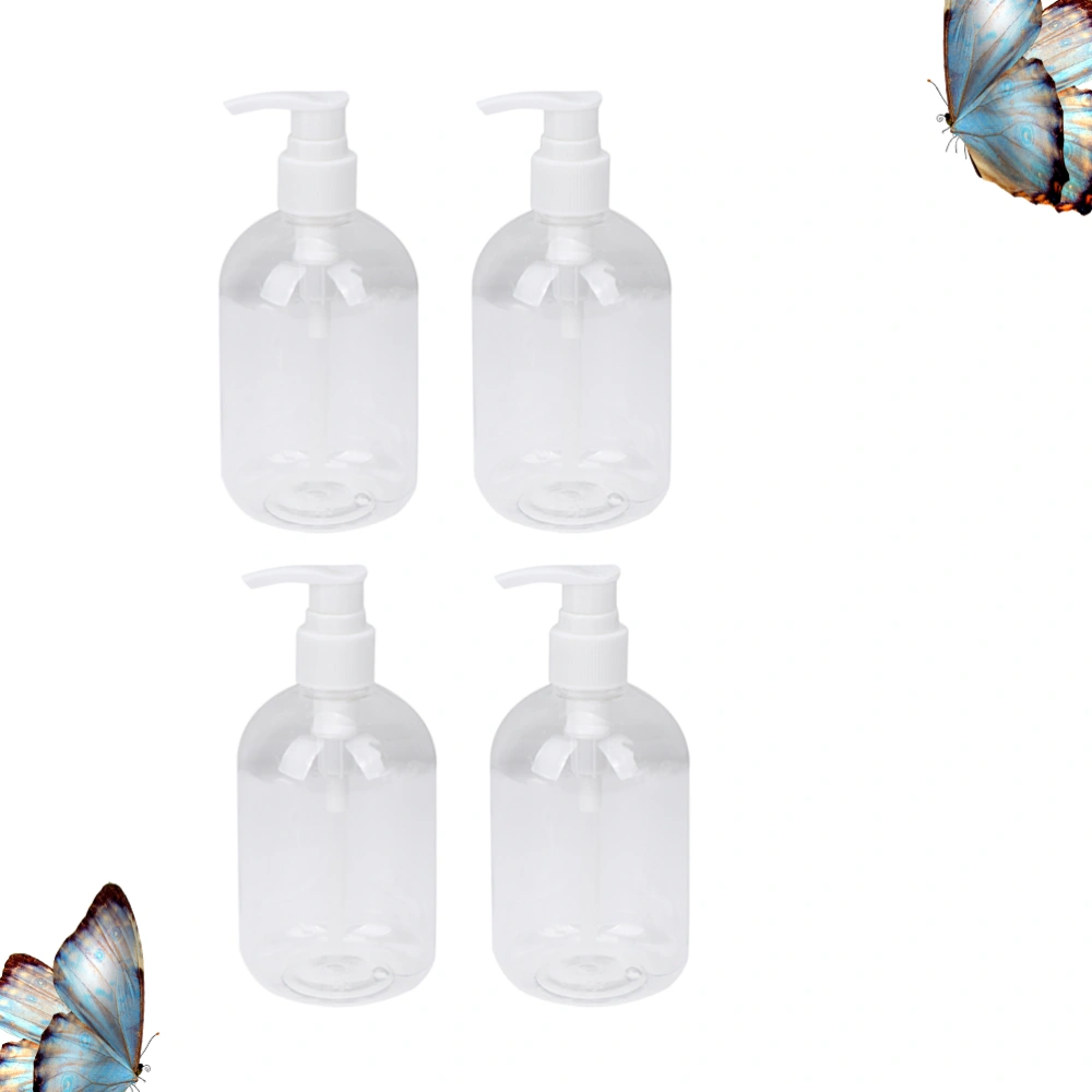 4pcs Useful Shower Gel Bottles Containers Toiletry Bottles Refillable Shampoo Container Liquid Bottle for Home Bathroom (350ml, White Pump Head)