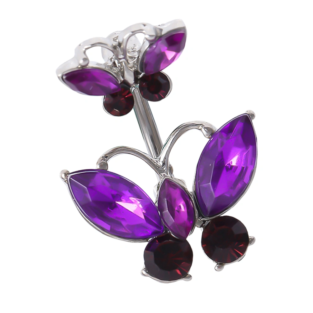 1Pc Personalized Fashionable Geometric Body Jewelry Simple Micro-set Sexy Belly Ring (Purple)