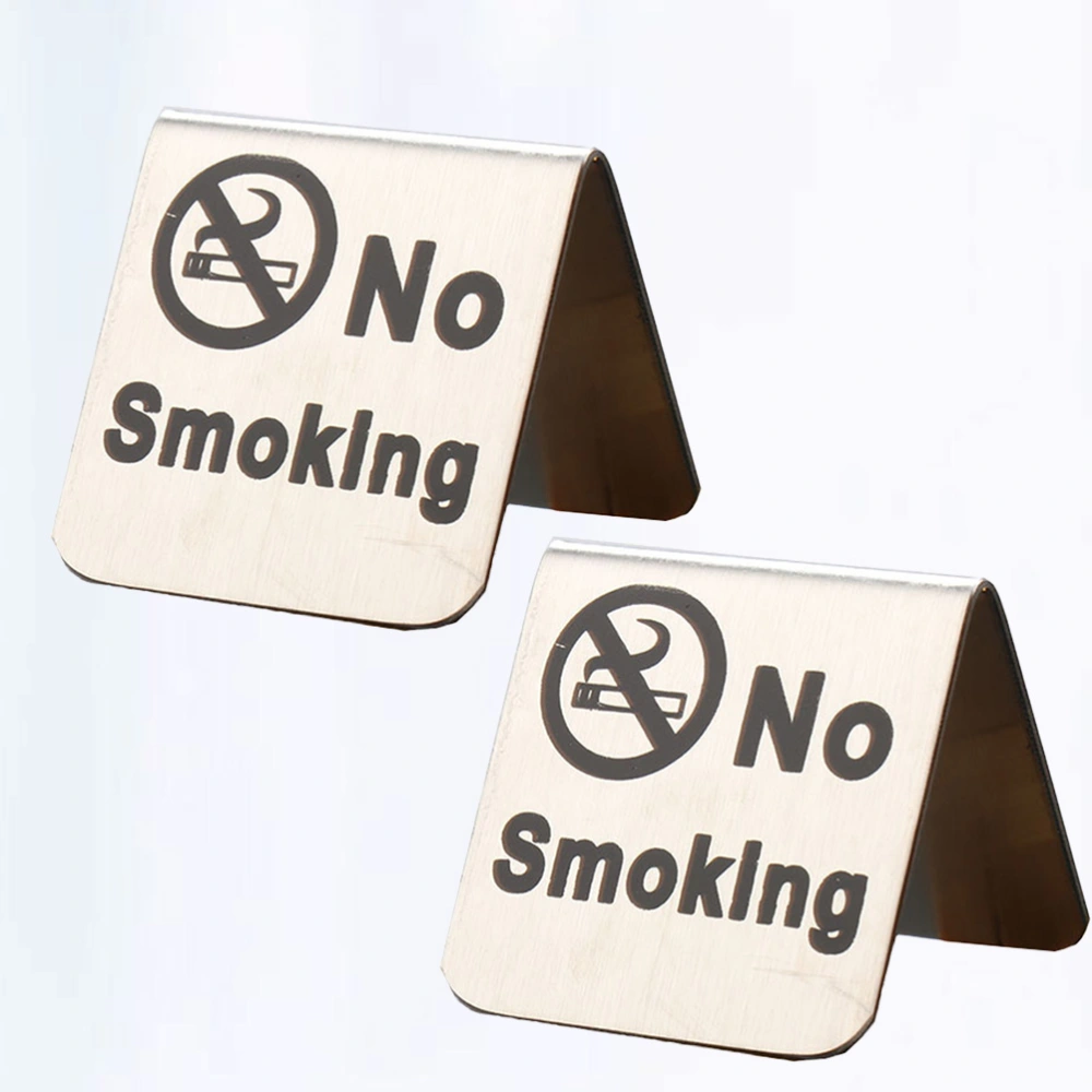 2PCS Stainless Steel No Smoking Sign Triangle Free Standing No Smoking Table Tent Sign for Office Hotel (No Smoking)