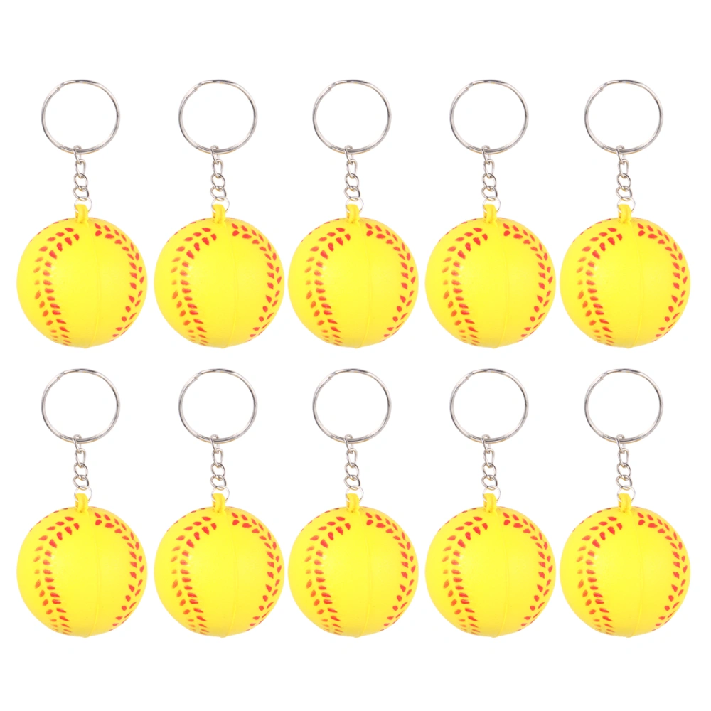 20pcs Yellow Baseball Keychain Sports Theme Ball Key Ring PU Foaming Baseball Bag Pendant Key Chain Kids Toys Decorative School Prizes Gift